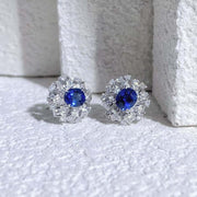 Natural Sri Lanka Royal Blue Sapphire Stone Earrings 1.59ct, Diamond 0.504ct. 18K Gold